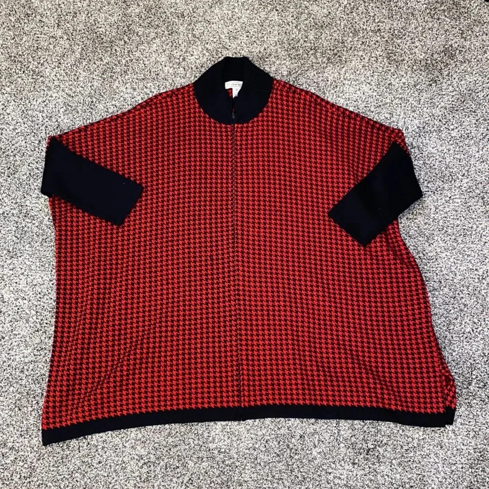 St John Sport Women's Wool Blend Dolman Sleeves Houndstooth Print Sweater - Picture 2 of 7